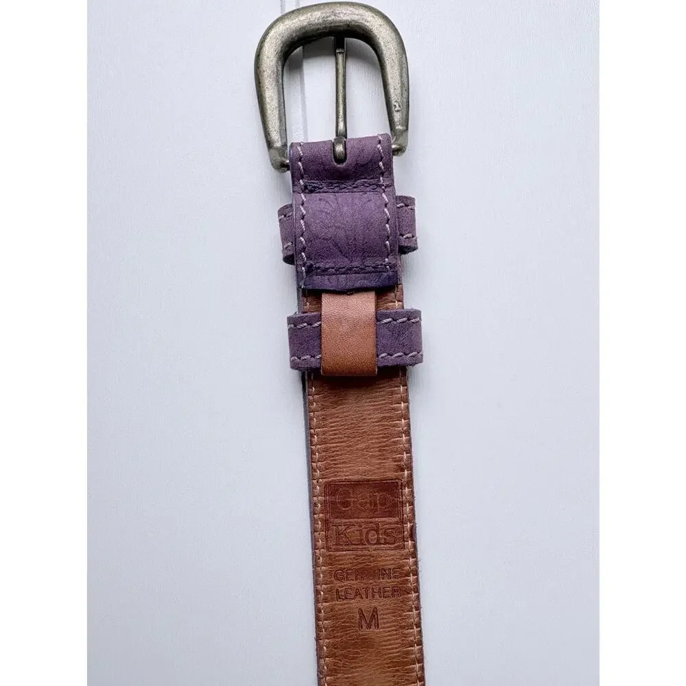 Gap Kids Purple Embossed Floral Genuine Leather Belt Western Boho Size M